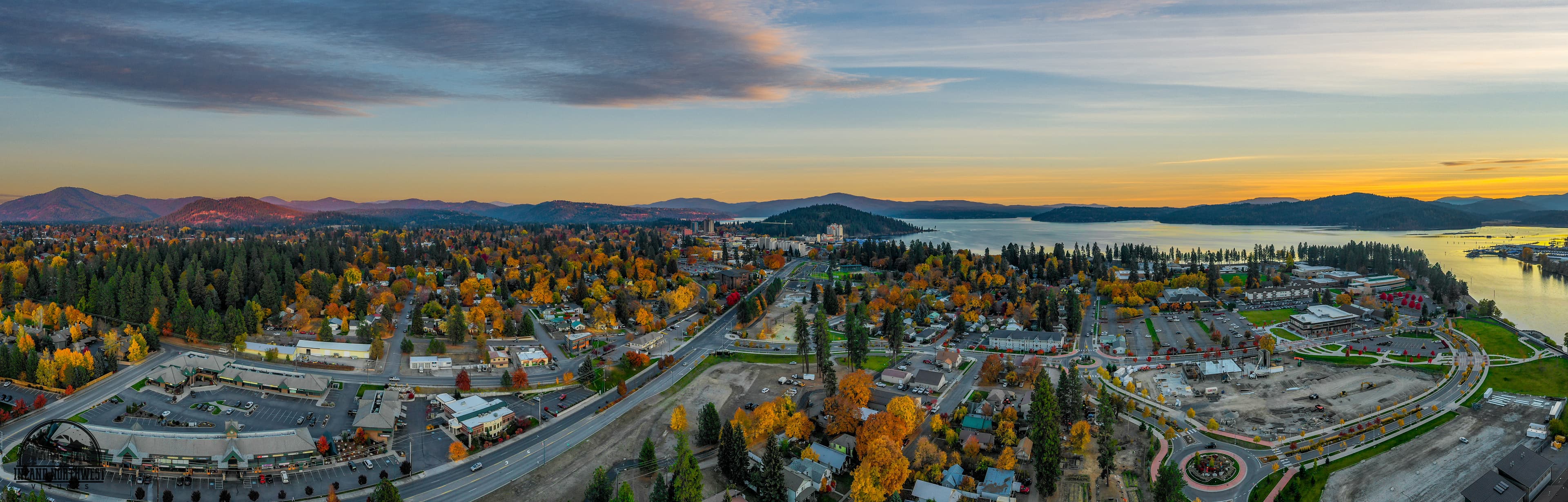 Coeur d'Alene at sunset, autumn foliage along Lake Coeur d'Alene